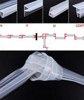 Shower Door Seal Strip For Frameless Glass, 120 Inch Cuttable Length, 20mm Water Retaining Edge, diagrams and folded view