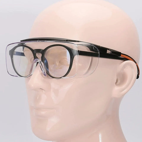 Kick Up Dust Without Fogging Out These Safety Glasses Fit Seamless Over Your Specs Scratch Proof Lenses Ansi Certified Gear shown on mannequin face.