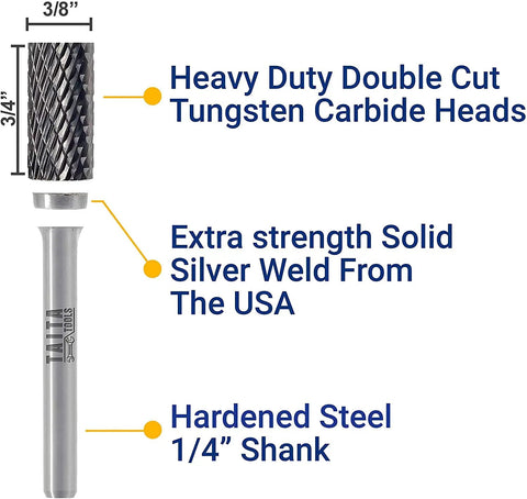 Super Sharp Double Cut Sa Three Tungsten Carbide Burr Bit With Quarter Inch Shank in labeled diagram