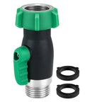 Built Tough 304 Stainless Steel Garden Hose Shut Off Valve With Full Flow Three Quarter Inch GHT No Bogus Flow 360 Degree Swivel Ball Valve For Easy Water Control And Quick Shutoffs, black and green