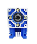 Built Tough Nmrv030 Worm Gear Reducer delivering high torque for Nema23 stepper motors, showcasing the compact blue frame and design.