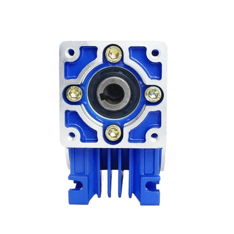Built Tough Nmrv030 Worm Gear Reducer delivering high torque for Nema23 stepper motors, showcasing the compact blue frame and design.