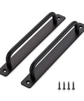 2 Pack Black Barn Door Handles With Plate For Sliding Closet Doors 7.5 Inch Hole Center 8.35 Inch Overall Length Zinc Alloy Barn Hardware
