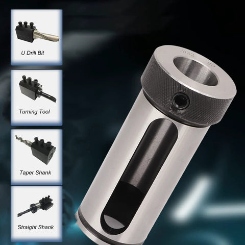 Front view of Kanasi Morse taper drill sleeve adapter with knurled cap; reducing adapter for MTA1–MTA4.