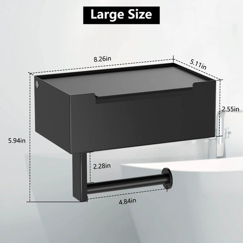 Dimensions of Matte Black Stainless Steel Toilet Paper Holder With Shelf And Wipes Dispenser For Bathroom Wall Mount