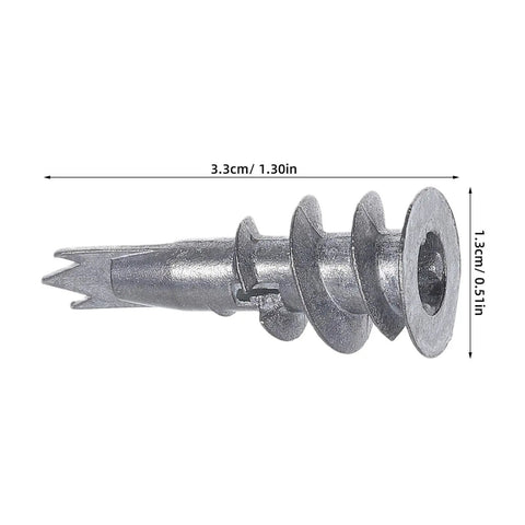 Heavy Duty Drywall Anchors And Screws Kit For Ceiling And Wall Mounting, Self Drilling Hollow Anchors With Zinc Alloy, 30 Set, Prevent Cracking On Sheetrock And Plasterboard, Ideal For Shelves, Artwork, And Lighting. Silver zinc alloy drywall anchor, 3.3cm x 1.3cm