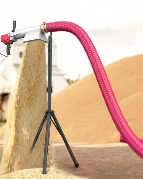 Beast of a Heavy-Duty 1500W Screw Conveyor for Farms and Job Sites, pouring sand with flexible hose and tripod stand