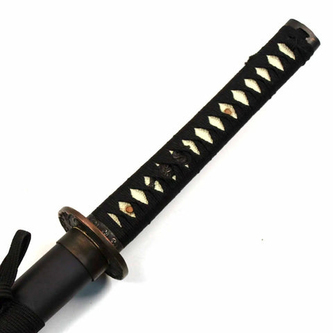 Black handle and guard of Full Tang Carbon Steel Japanese Katana For Martial Arts Practice And Demonstration Battle Ready Samurai Sword