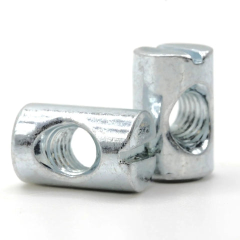 Top Shelf Cross Dowel Barrel Nuts Replacement Screws Built Different For Smooth Furniture Assembly, zinc steel connectors close-up.