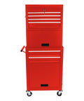 Heavy Duty 6 Drawer Rolling Tool Chest With Lockable Mobile Cabinet For Garage Workshop Red steel tool cabinet with drawers and handle.