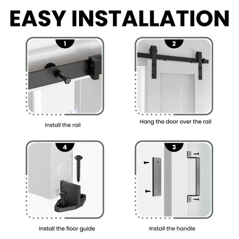Easy installation steps for 80 By 84 Inch Glass Barn Door Set With Sliding Hardware Kit For 76-78 Inch Openings