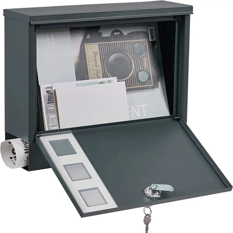 Locking Wall Mounted Mailbox Built Tough From Galvanized Steel, Large Capacity Postbox With 4 Keys, Weatherproof Anthracite Gray Finish