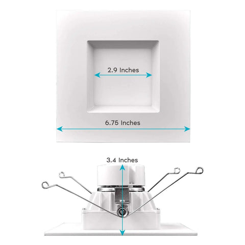 Dimensions of Five To Six Inch LED Square Recessed Downlight Kit, Dope Fourteen Watt Equivalent To Ninety Watt with springs