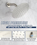 Brushed Nickel Shower System With 8 Inch Rainfall Head Wall Mounted Faucet Set Complete Trim Kit Rough In Valve Body All Metal Construction