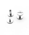 50 Pack Nickel Plated Chicago Screws Featuring Durable Carbon Steel Build And Easy Grip Cross Head For Securing Leather Goods Planning Sheets And Custom Book Bindings Top Shelf Legit Craft Gear shown in three angles