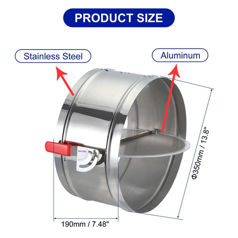 Heavy Duty 14 Inch Manual Backdraft Damper For HVAC Ductwork Stainless Steel Body Aluminum Blade Adjustable Airflow Control Valve With Easy Grip Handle For Ducting And Branch Ventilation