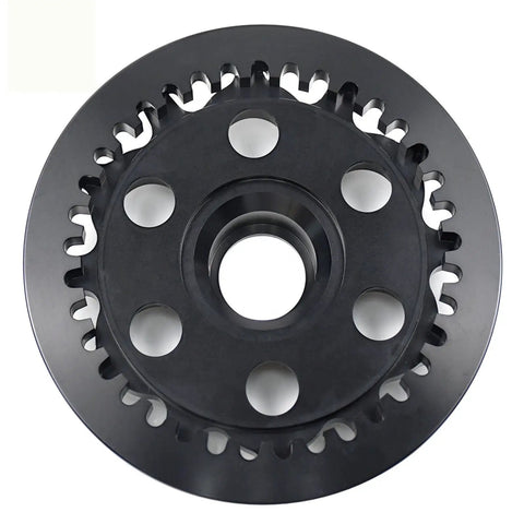 Bulletproof Black Dry Clutch Pressure Plate With Teeth Built Tough For Six Speed Ducati Engines fits Monster MH900E Multistrada ST Series close-up view.