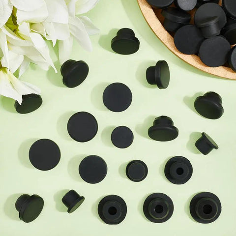 Dope 30 Piece Silicone Stopper Assortment Kit With Five Sizes For Bottles Pipes Flower Pots Flexible Rubber Hole Plugs Waterproof T-Type Button End Covers Black, black silicone T stoppers assorted sizes