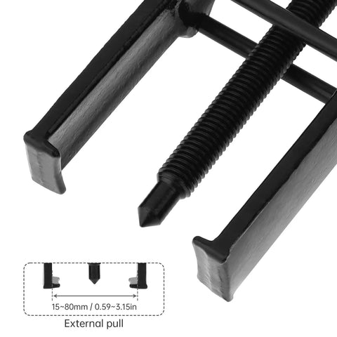 Close-up of Two Claw Bearing Puller Tool for Auto Maintenance with high torque breaker bar, external pull view, 8-inch size.
