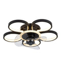 Dope 20 Inch Modern Ceiling Fan With Integrated Led Chandelier Light, Sleek Black And Gold Flush Mount Design, three speed remote view.