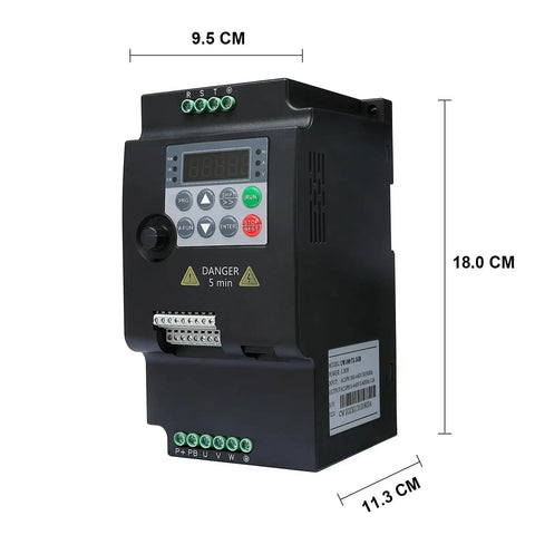 Pro Grade Bang for Buck Variable Frequency Drive VFD 0.75 To 5.5 KW 220 To 380V Inverter For Three Phase Motors, Speed Controller, 1PH To 3PH Ready, 1.5KW Version For DIY And Pro Shops., black VFD controller 18.0 x 11.3 x 9.5 cm with keypad and terminals