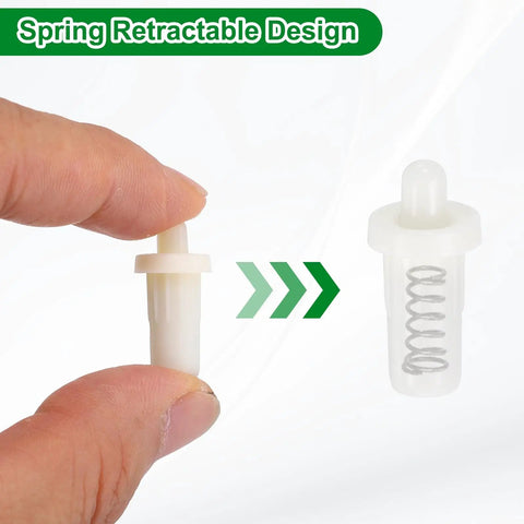 80 Piece Set Of White Plastic Spring Loaded Shutter Repair Pins For Plantation Shutters Window Blinds And Cabinet Hardware Featuring Snappy Fits And No Fuss Replacement Swaps, showing a person holding a pin.
