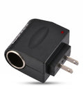 Car AC To DC Power Converter Cigarette Lighter To Wall Outlet Adapter 12 Volt compact black design with prongs and socket.