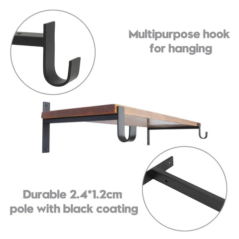 Beefy 12 Inch Heavy Duty Closet Rod Brackets Set Of 4 Wall Mounted Shelf Supports with pole holder and hook, steel construction