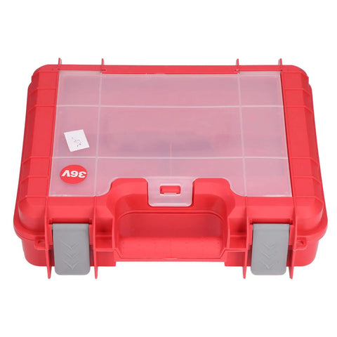 Badass Cordless Electric Drill With Dual Mode Action And Wicked Comfortable Ergonomic Handle For Heavy Duty Home Repairs and Pro Workshop Use With Super Easy One Button Operation And Rock Solid 25 Newton Meter Torque Capacity in a red storage case.