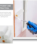 A person using a mini white sponge paint roller cover for walls and ceilings No Drama Mini Size Slick Operation.