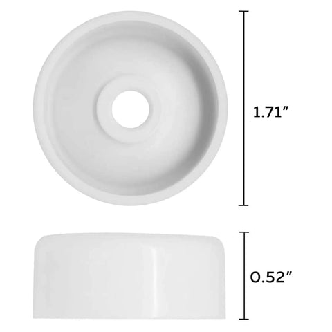 Top and side view of replacement dishwasher roller, diameter 1.71 inches, height 0.52 inches, for 8 Pack Exact Replacement Dishrack Rollers and Studs Lower Rack Wheel Kit for Dishwashers OEM Quality Replacement Parts with Easy Install WD35X21038 for Easy Home Repair.