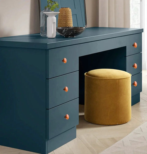 Top Notch Handpainted Ceramic Mushroom Knobs For Dresser Drawers And Kitchen Cabinets 15 Pack on teal dresser with yellow stool.
