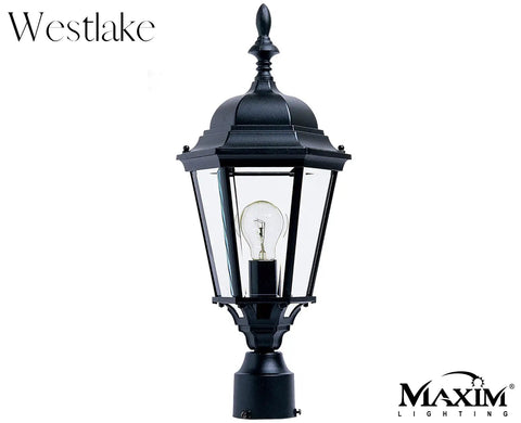 Westlake 1 Light Outdoor Post Lantern With White Finish And Clear Glass Shade, Mediterranean Style Driveway Garden Post Light For Killer Curb Appeal, Weather Resistant Cast Aluminum Model 1005WT
