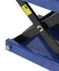 Close-up of blue metal scissor lift component from Beefy 1100 Lb Capacity Motorcycle Lift With Wide Deck Center Crank Hoist For Dirt Bikes And ATVs