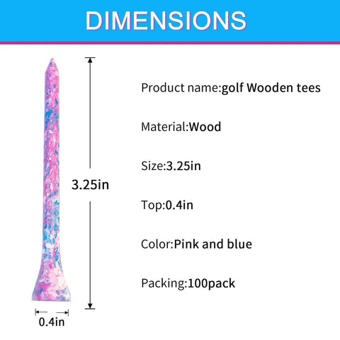 Durable Hardwood Golf Tees Three And One Quarter Inch Pack Of 100 In Pink And Blue For Women, tee dimensions.