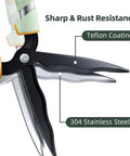 Close-up of Extendable Hedge Shears With No Ladder Needed 27 To 35 Inch Reach Wavy Stainless Steel Blades Teflon Coated.