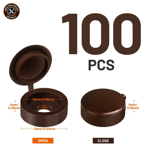 Plastic Hinged Screw Covers With Flip Tops In Brown For Exposed Screws Rust Protection Snap Washer Caps 100 Piece Pack