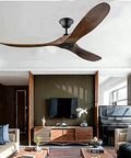 Retro Wooden Ceiling Fan Light Featuring Wireless Remote Slick Dc Motor Technology For Cozy Living Areas Or Bedrooms Quiet Cool Breeze Effortless Daily Operation in a modern living room with wooden accents.