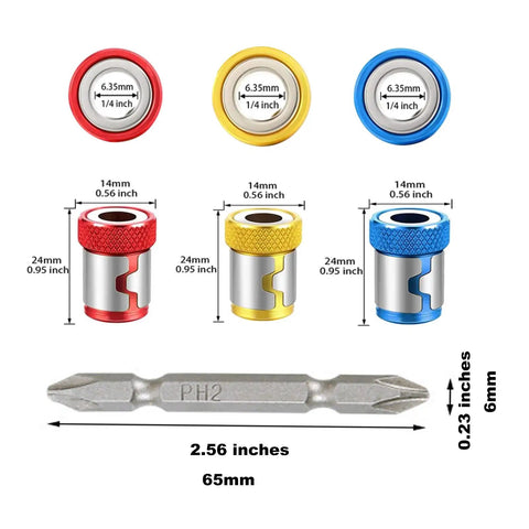 Three Piece Magnetic Screw Ring Clamp Set With Screws, Ten Times Stronger Magnetic Ring For Standard Quarter Inch Hex Shanks And Drill Bits
