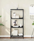 Dope 4 Tier Industrial Bookcase Black With Engineered Wood And Metal Frame For Living Room And Office