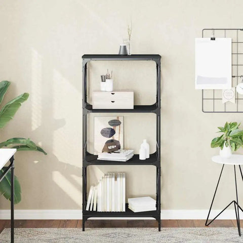 Dope 4 Tier Industrial Bookcase Black With Engineered Wood And Metal Frame For Living Room And Office