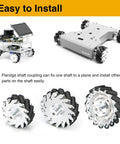 Various RC chassis with wheels and flange shaft coupling, showing installation ease for hobby projects