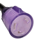 Close-up of a purple twist lock connector on a Locking Extension Cord 50 Feet Heavy Duty NEMA L6 30P to L6 30R 30 Amp 250 Volt