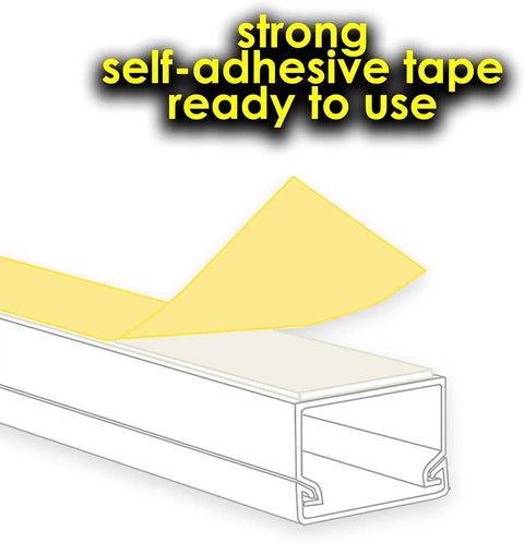 Illustration of Paintable Wire Hider Kit For Walls To Hide 1 To 2 Cables with self-adhesive tape detail, ready for mounting.
