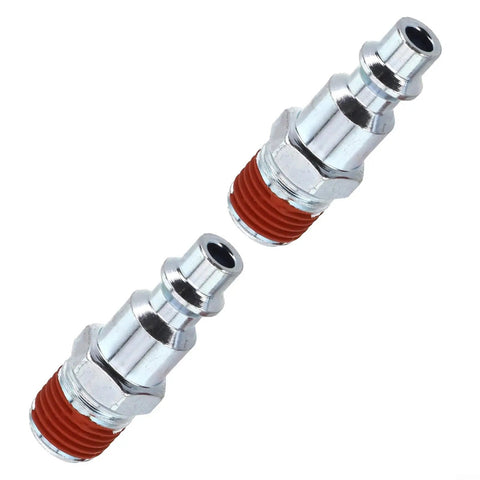 Premium Red 2 Pack 1/4 Npt Male Air Line Fitting Quick Connect Coupler Kit For Compressor Hose And Pneumatic Tools Industrial Type D Standard Heavy Duty, chrome fittings