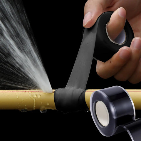 Self Fusing Silicone Tape 2 Rolls 1 Inch By 10 Foot Black Waterproof Rescue Tape used for sealing a leaking pipe.