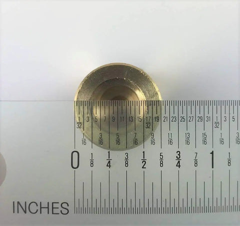 Hose Reel Swivel Hub With O Rings Replacement Part For Reel Systems HRPART2 Fits Multiple Reels One Quarter Inch NPT Inlet 44.5mm Overall Length 14mm Hex 16.5mm Shaft Diameter Includes O Rings, brass hub measured on ruler