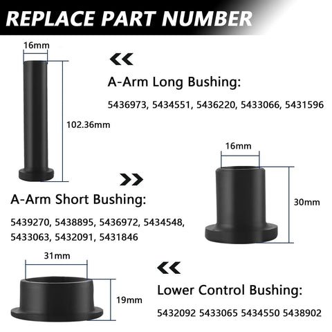 Suspension A Arm Bushing Kit For Polaris Sportsman ATV 28 Piece Upgrade Fits 1996 To 2018 Models 335 400 450 500 570 800 ETX Replacement Bushings Beefed Up Durable Performance, black A-arm bushings with 16mm and 31mm sizes