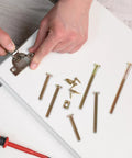 51 Piece Furniture Connector Bolt Kit With Copper Alloy Screws And Nuts on white surface, golden hex socket heads