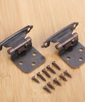 Two Pack Self Closing Steel Overlay Cabinet Hinges For Kitchen Cupboards, Heavy Duty Door Hardware, 71x38x35mm, Red Copper Finish